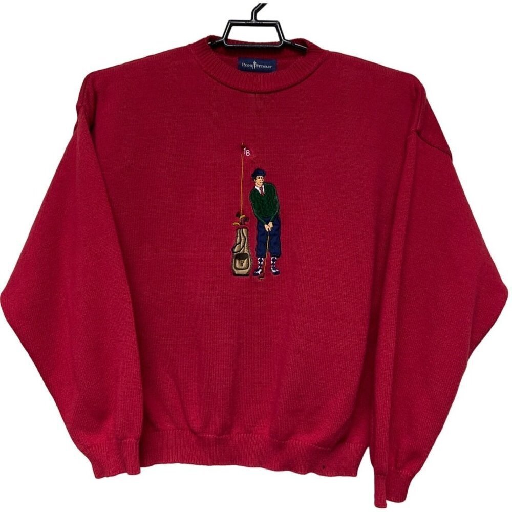 Payne Stewart Golf Graphic Knit Crew Neck Sweater Long Sleeve Size Large